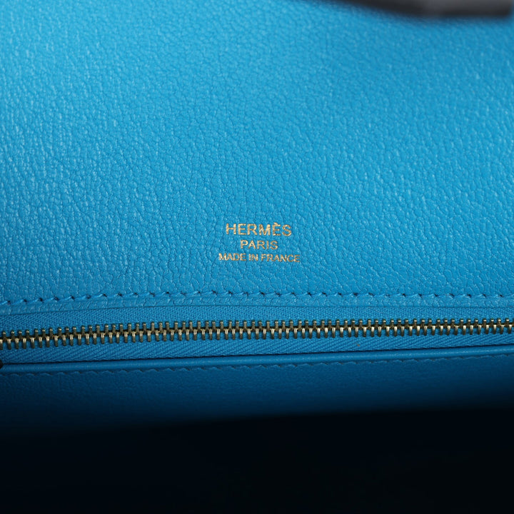 Hermes Casaque Birkin Sellier 30 Black, Bleu Indigo and Bleu Zanzibar Epsom Gold Hardware