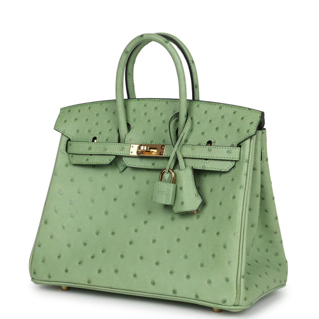Hermes Birkin 25 Vert Criquet Ostrich Gold Hardware