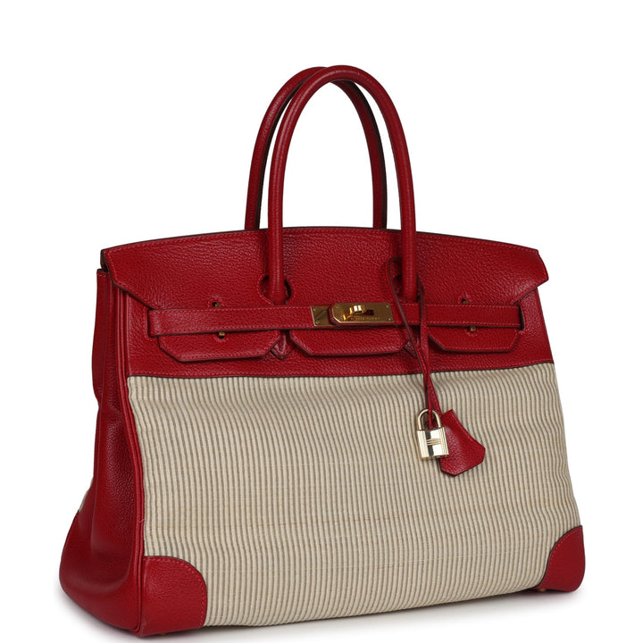 Hermes Birkin 35 Rouge Vif Buffalo and Crinoline Gold Hardware