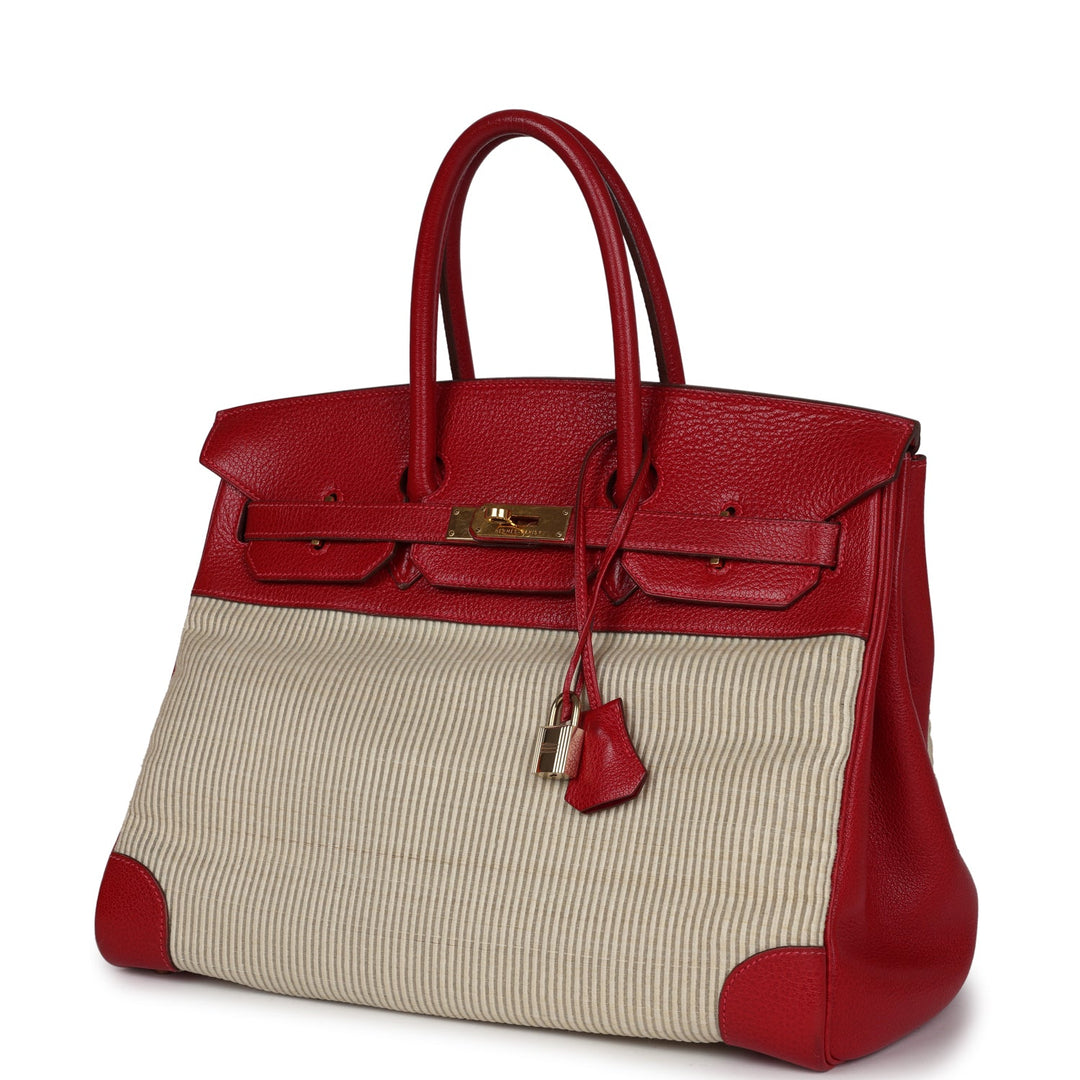 Hermes Birkin 35 Rouge Vif Buffalo and Crinoline Gold Hardware