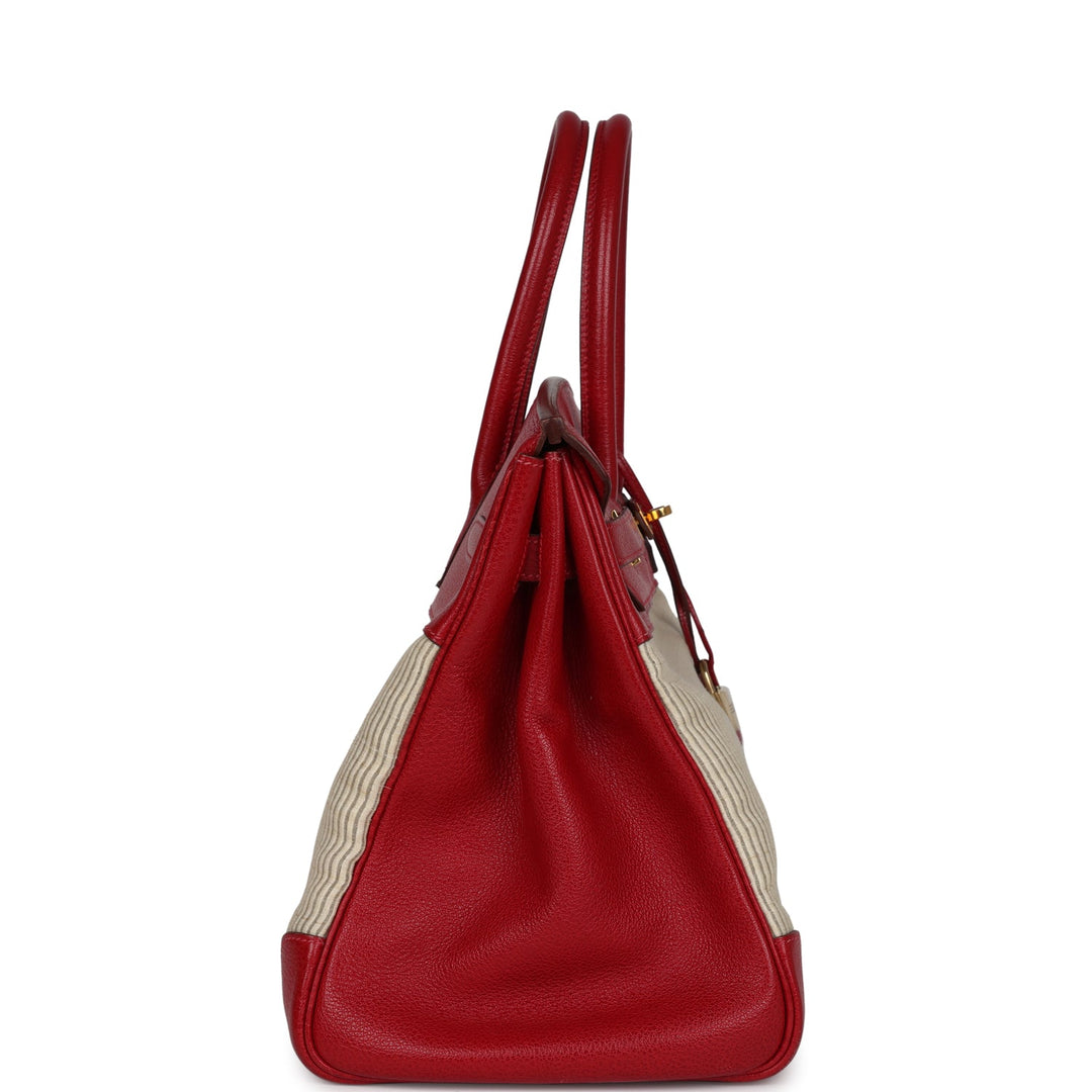 Hermes Birkin 35 Rouge Vif Buffalo and Crinoline Gold Hardware