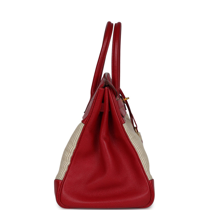 Hermes Birkin 35 Rouge Vif Buffalo and Crinoline Gold Hardware