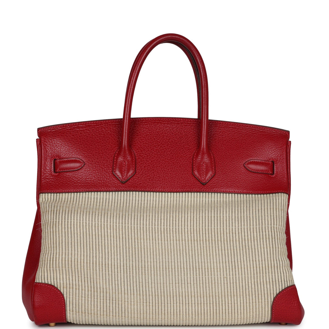Hermes Birkin 35 Rouge Vif Buffalo and Crinoline Gold Hardware