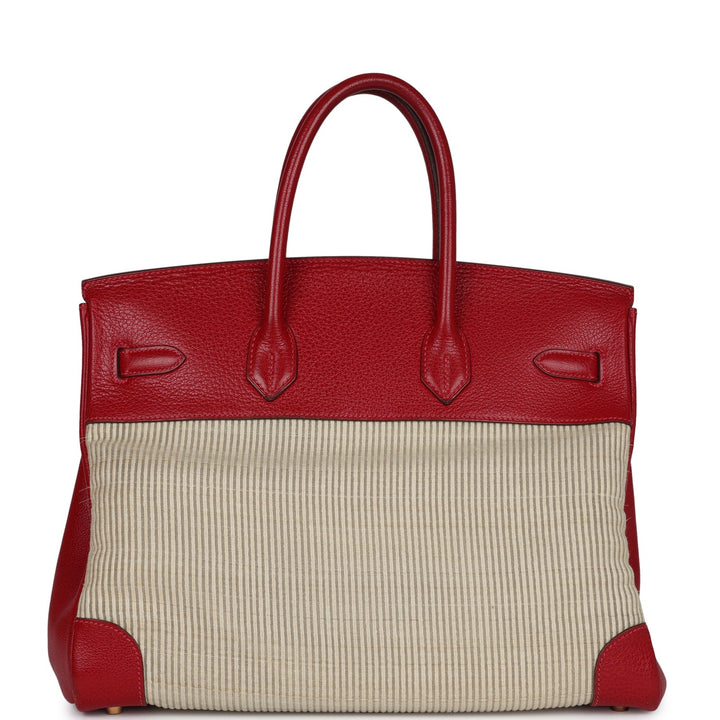 Hermes Birkin 35 Rouge Vif Buffalo and Crinoline Gold Hardware