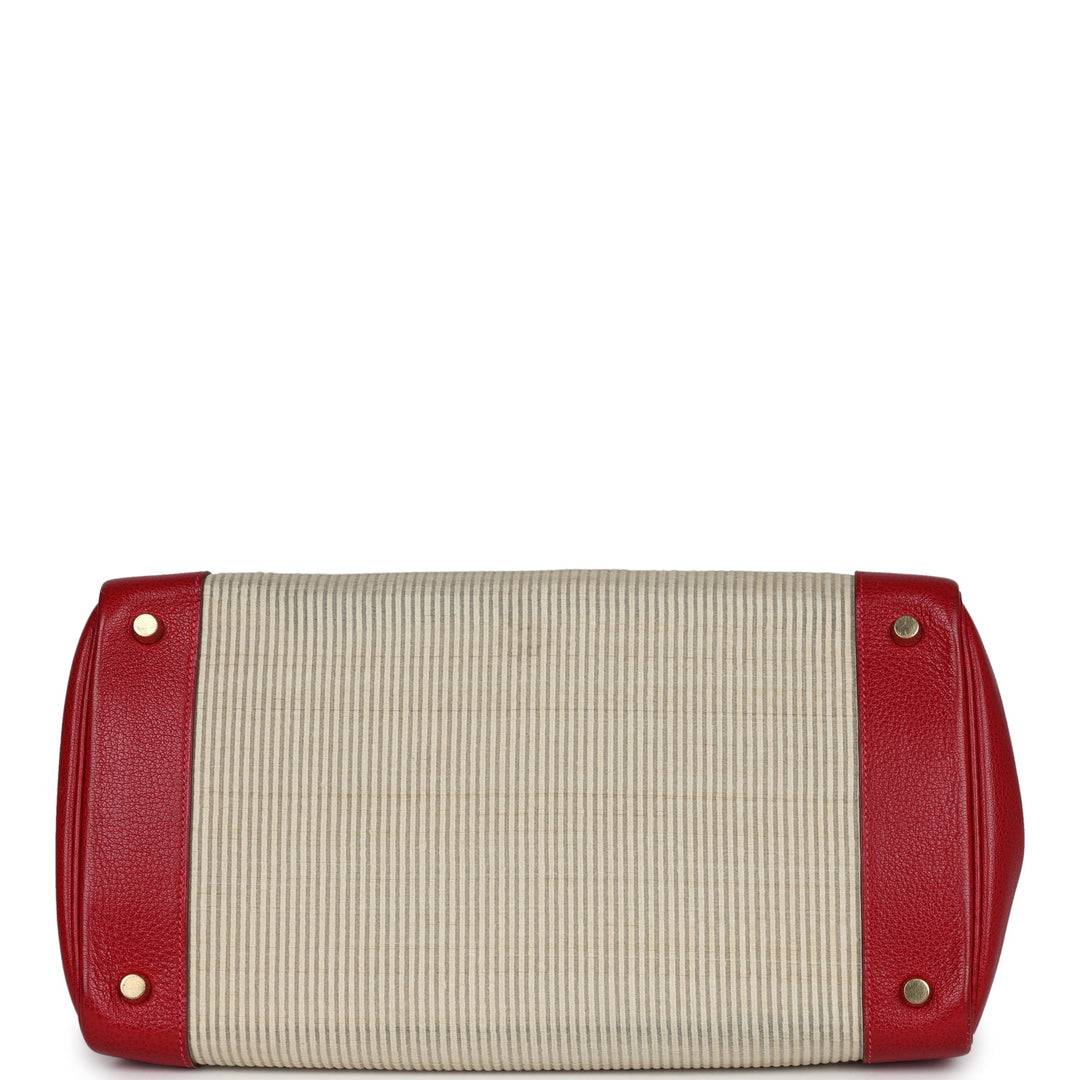 Hermes Birkin 35 Rouge Vif Buffalo and Crinoline Gold Hardware