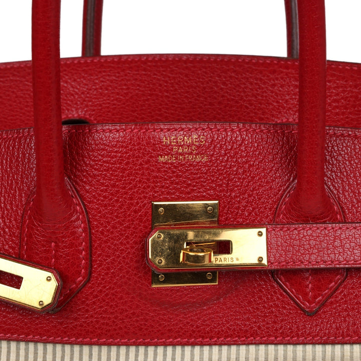 Hermes Birkin 35 Rouge Vif Buffalo and Crinoline Gold Hardware