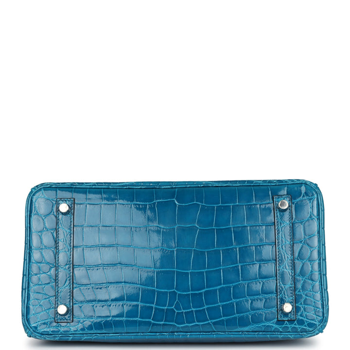 Hermes Birkin 30 Bleu Izmir Shiny Niloticus Crocodile Palladium Hardware