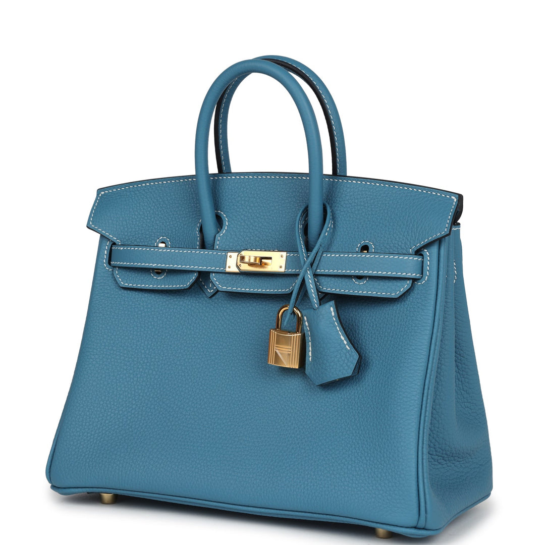 Hermes Birkin 25 Blue Jean Togo Gold Hardware