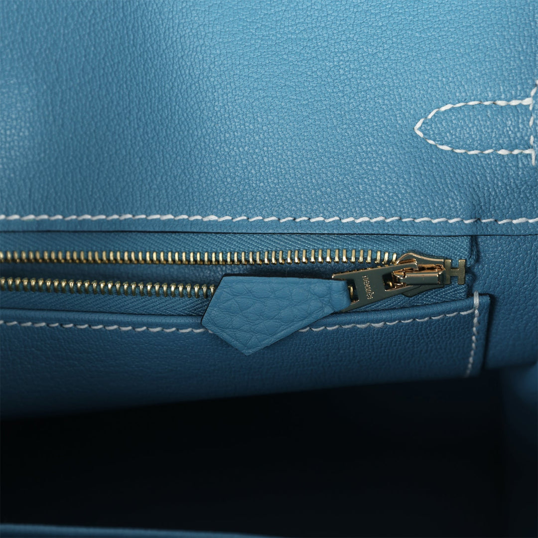 Hermes Birkin 25 Blue Jean Togo Gold Hardware