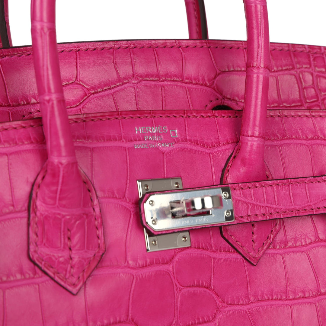 Hermes Birkin 25 Rose Shocking Matte Alligator Mississippiensis Palladium Hardware
