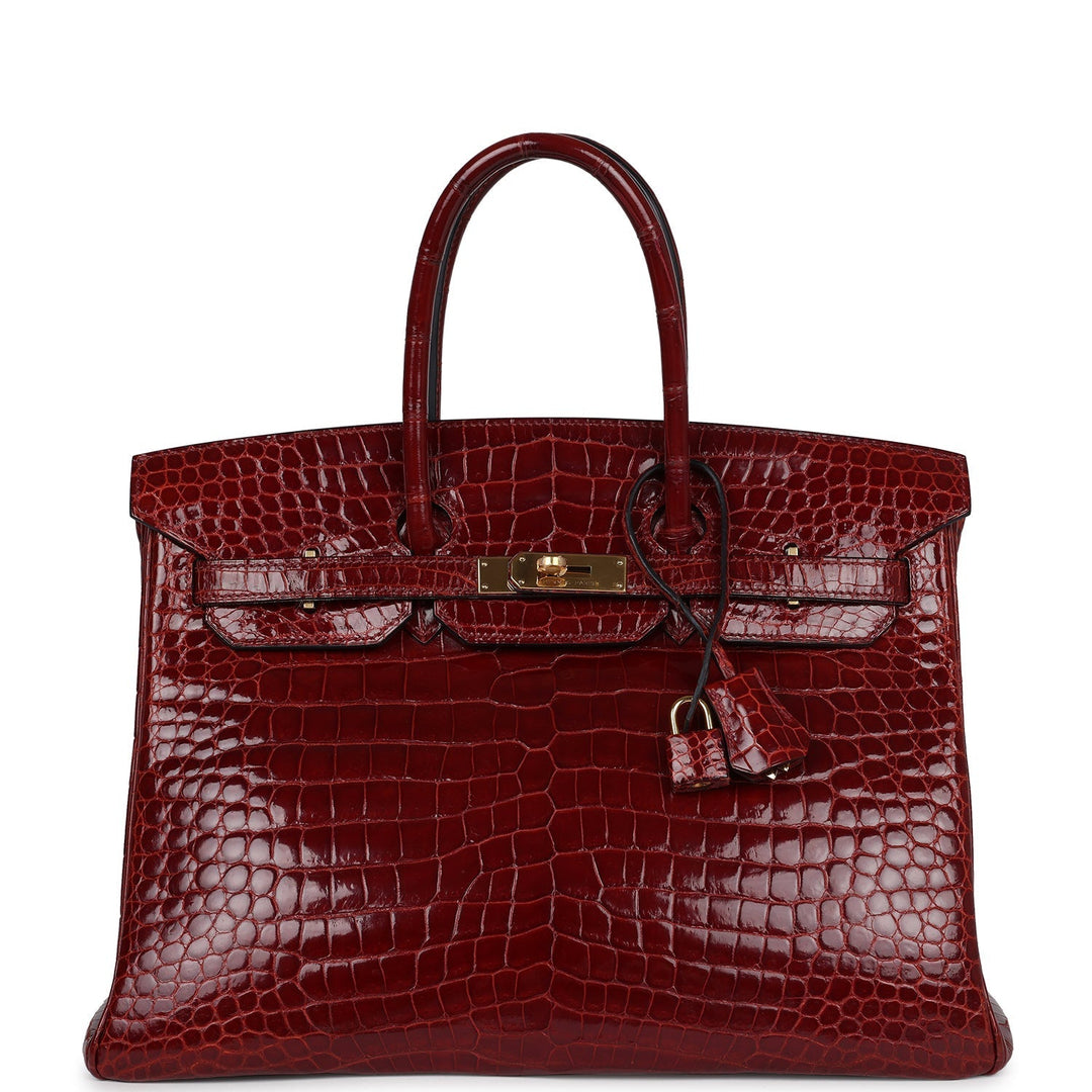 Hermes Birkin 35 Rouge H Shiny Crocodile Porosus Gold Hardware