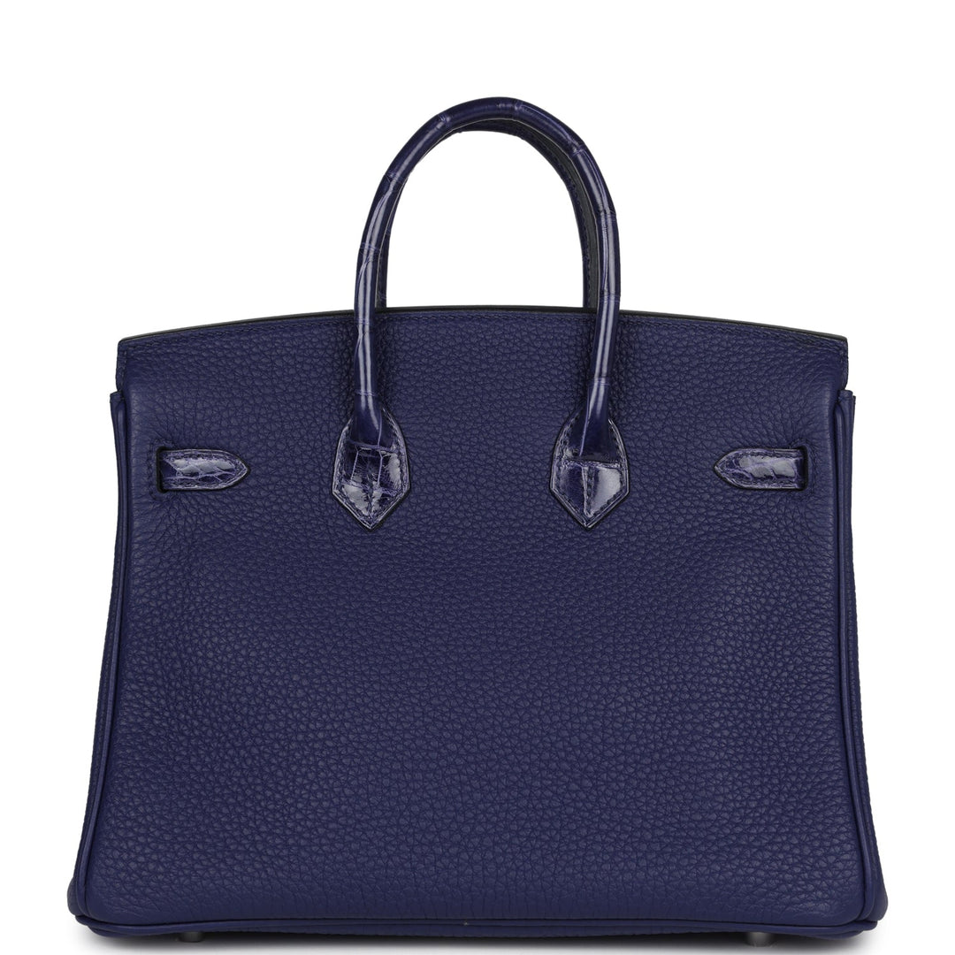 Hermes Birkin 25 Touch Bleu Encre Togo and Shiny Niloticus Crocodile Palladium Hardware