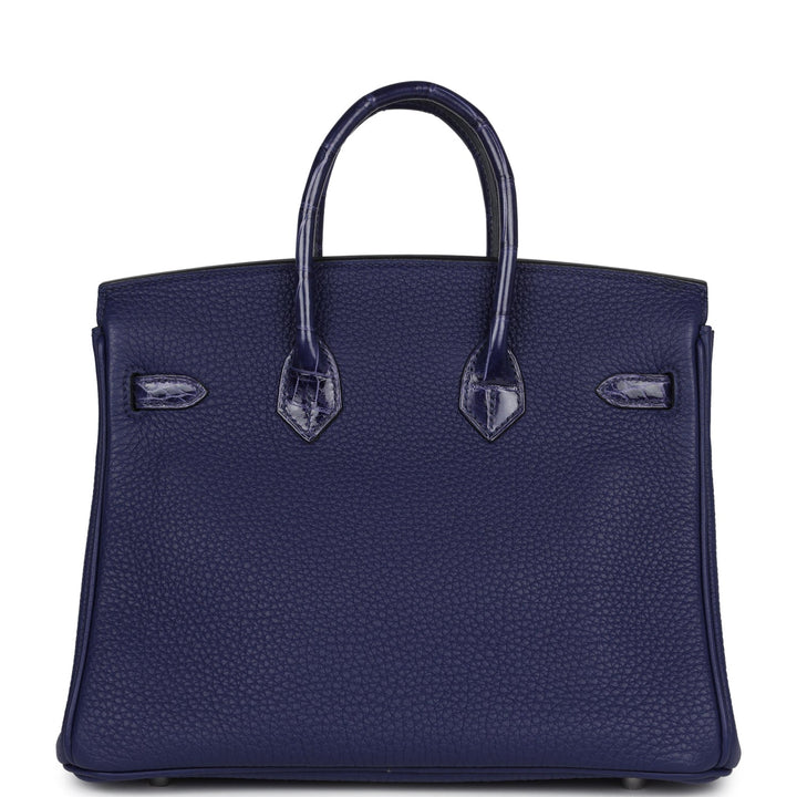 Hermes Birkin 25 Touch Bleu Encre Togo and Shiny Niloticus Crocodile Palladium Hardware