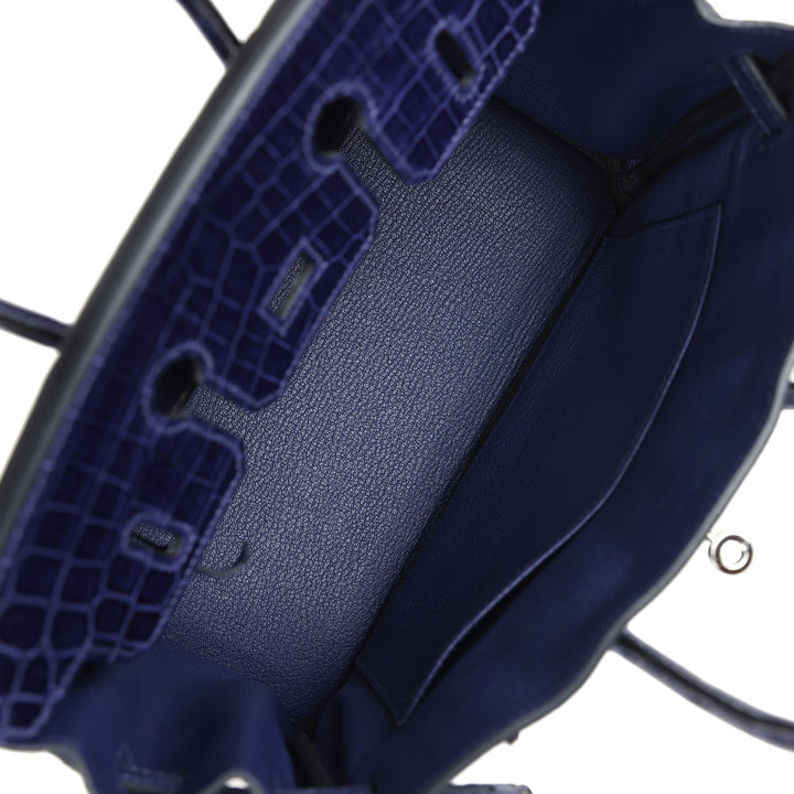 Hermes Birkin 25 Touch Bleu Encre Togo and Shiny Niloticus Crocodile Palladium Hardware
