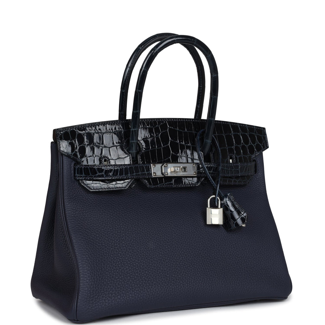 Hermes Birkin 30 Bleu Baltique Niloticus Crocodile and Bleu Nuit Togo Touch Palladium Hardware