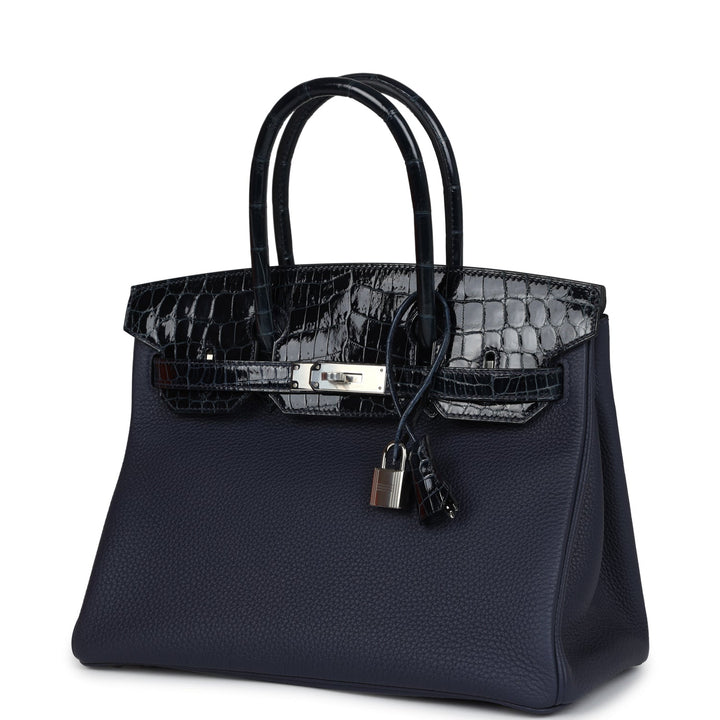 Hermes Birkin 30 Bleu Baltique Niloticus Crocodile and Bleu Nuit Togo Touch Palladium Hardware