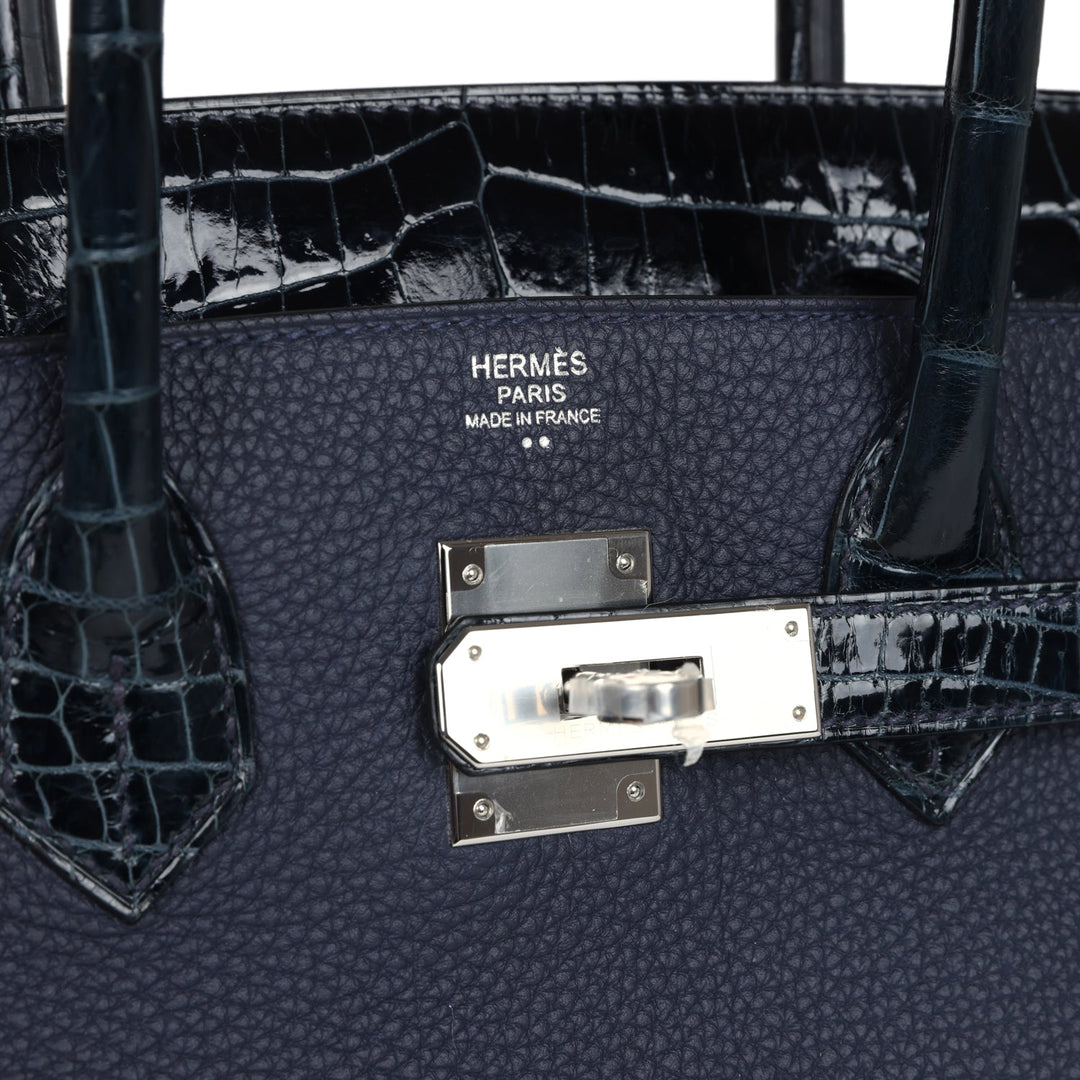 Hermes Birkin 30 Bleu Baltique Niloticus Crocodile and Bleu Nuit Togo Touch Palladium Hardware