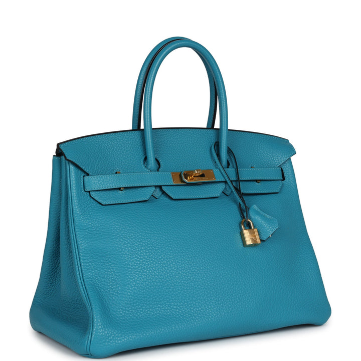 Hermes Birkin 35 Bleu Izmir Clemence Gold Hardware