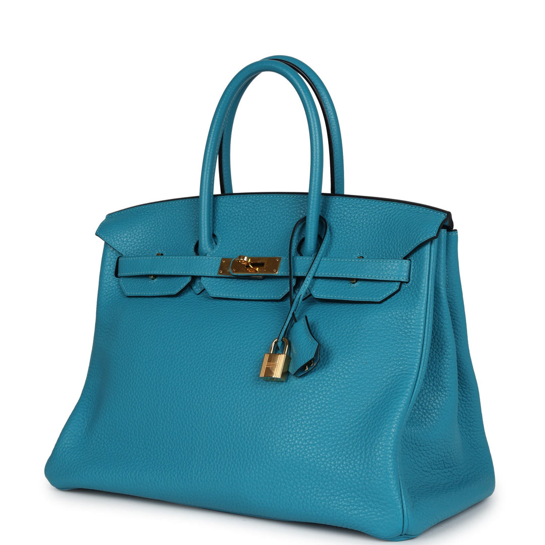 Hermes Birkin 35 Bleu Izmir Clemence Gold Hardware