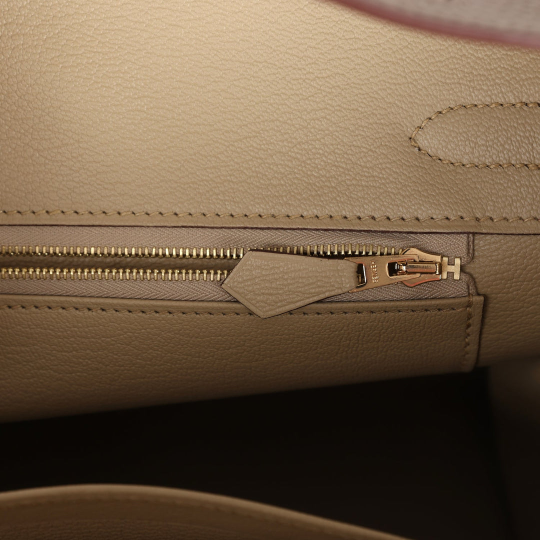 Hermes Special Order (HSS) Birkin 30 Bi-Color Gris Tourterelle and Etoupe Clemence Brushed Gold Hardware
