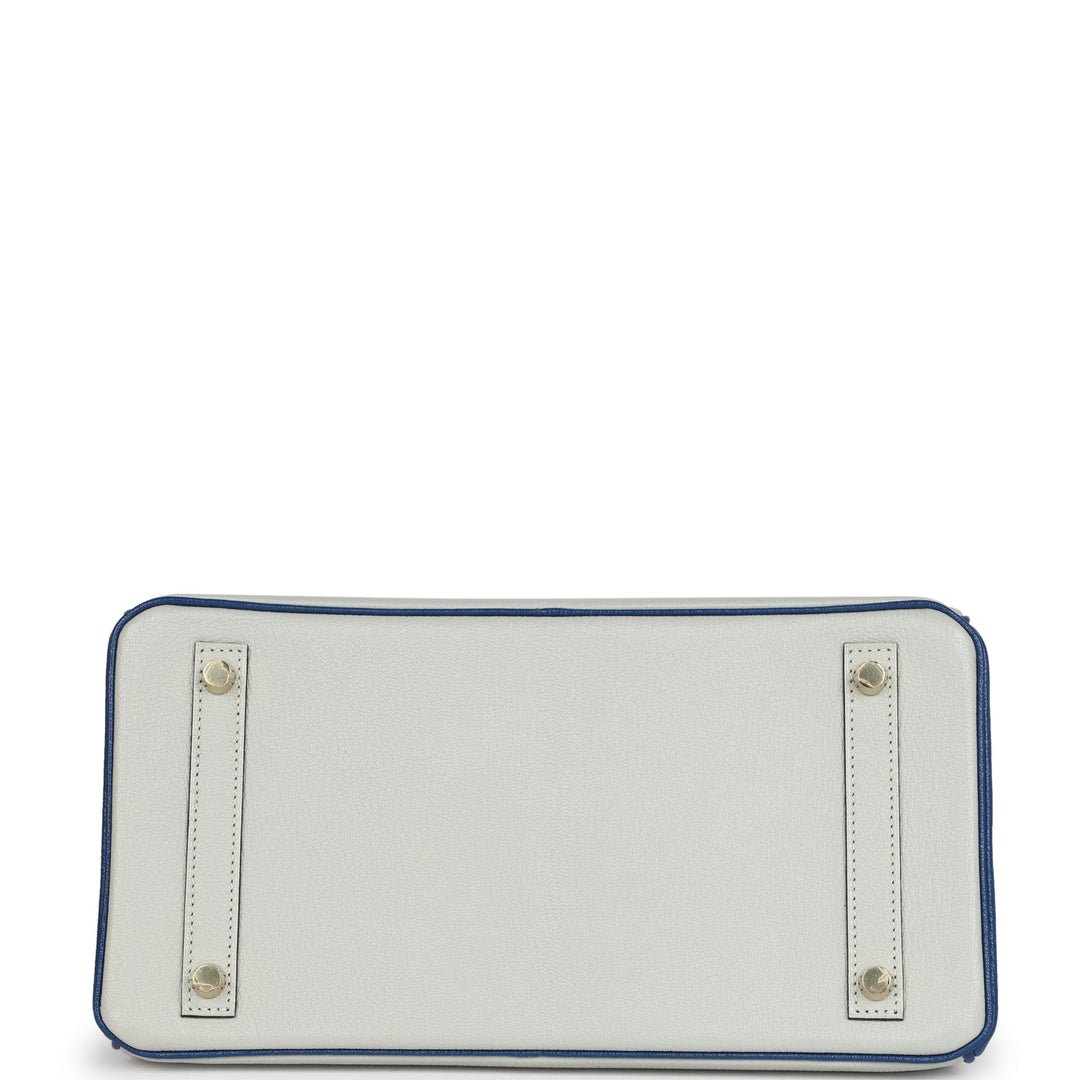 Hermes Special Order (HSS) Birkin 30 Gris Perle and Bleu Saphir Chevre Brushed Gold Hardware