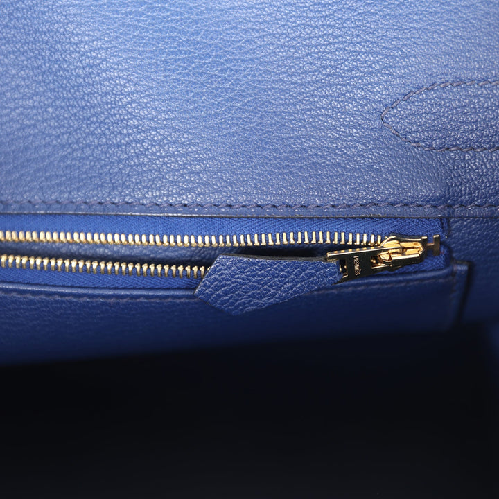 Hermes Special Order (HSS) Birkin 30 Gris Perle and Bleu Saphir Chevre Brushed Gold Hardware