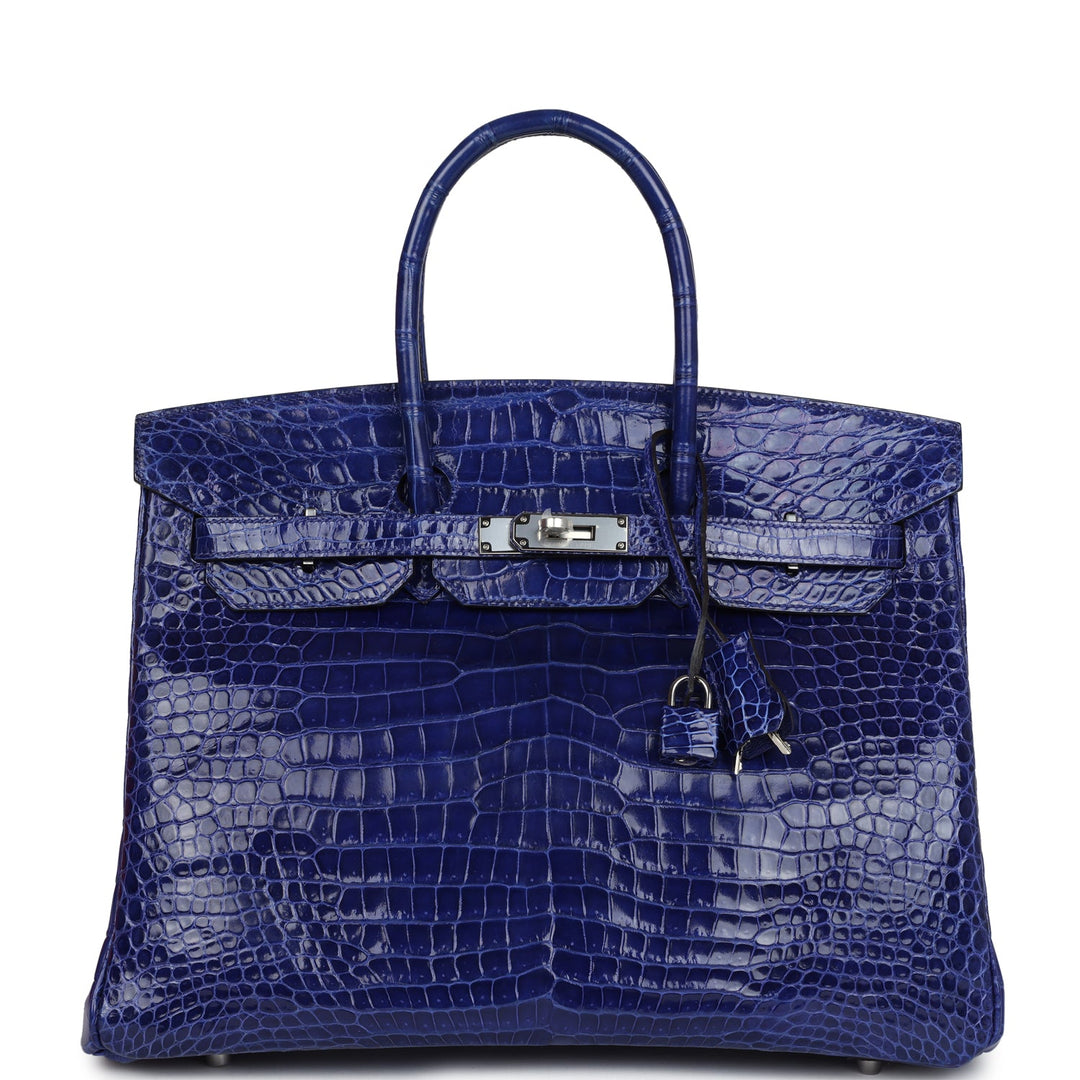 Hermes Birkin 35 Bleu Electric Shiny Porosus Crocodile Palladium Hardware