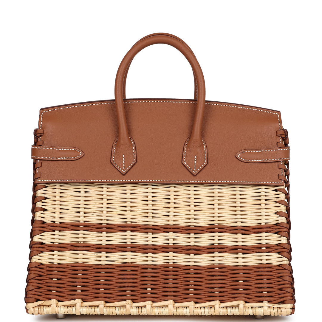 Hermes Picnic Birkin 25 Gold Swift and Stripe Wicker Palladium Hardware