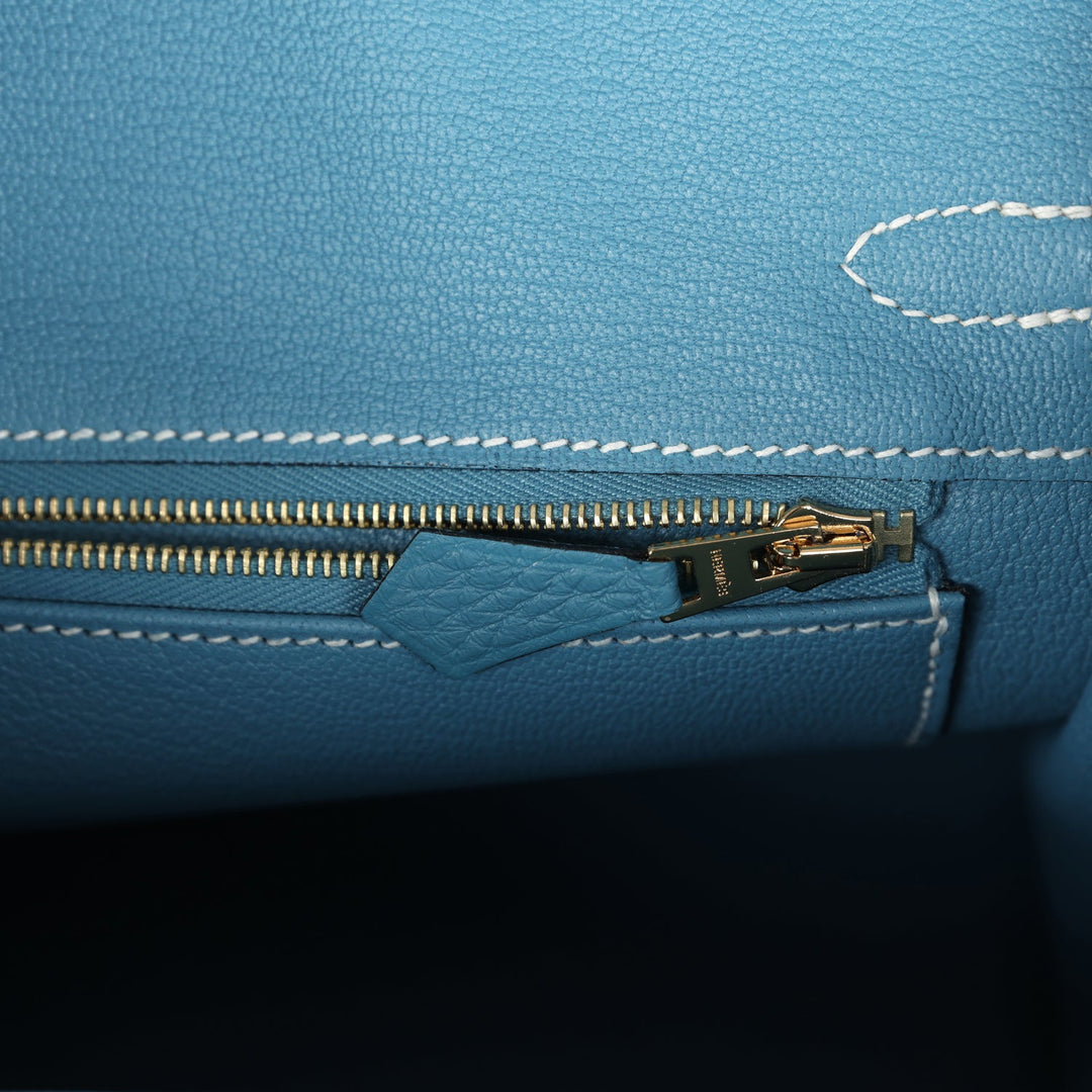Hermes Birkin 25 Blue Jean Togo Gold Hardware