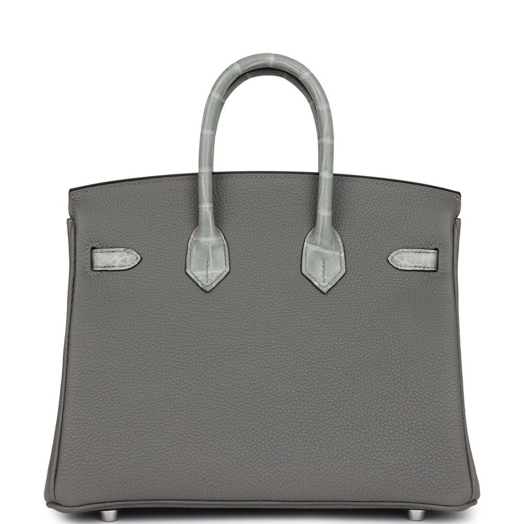 Hermes Birkin 25 Gris Meyer Togo and Gris Ciment Matte Alligator Touch Palladium Hardware