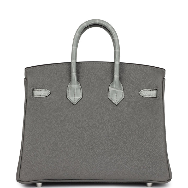 Hermes Birkin 25 Gris Meyer Togo and Gris Ciment Matte Alligator Touch Palladium Hardware