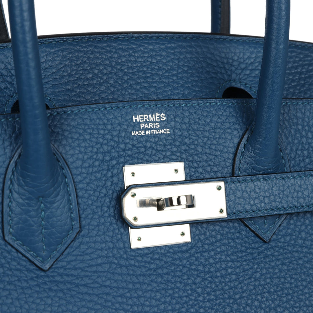 Hermes Birkin 30 Bleu Thalassa Clemence Palladium Hardware