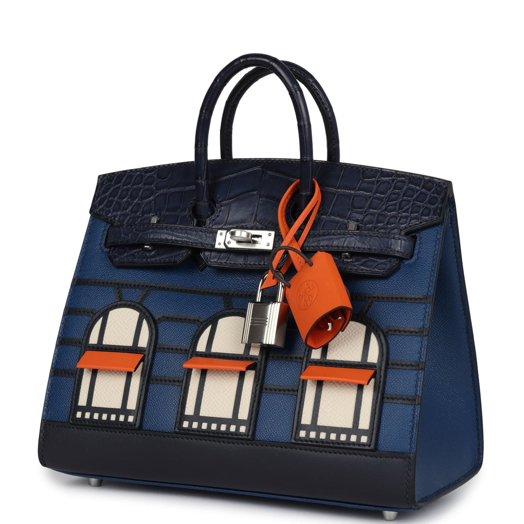 Hermes Night Sac Faubourg Birkin 20 Bleu Marine Matte Alligator Palladium Hardware
