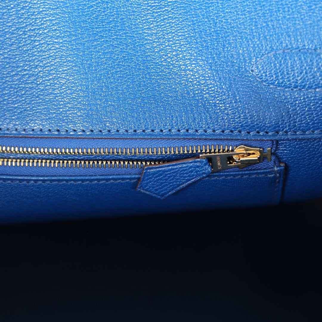 Hermes Birkin 35 Bleu Mykonos Shiny Porosus Crocodile Gold Hardware
