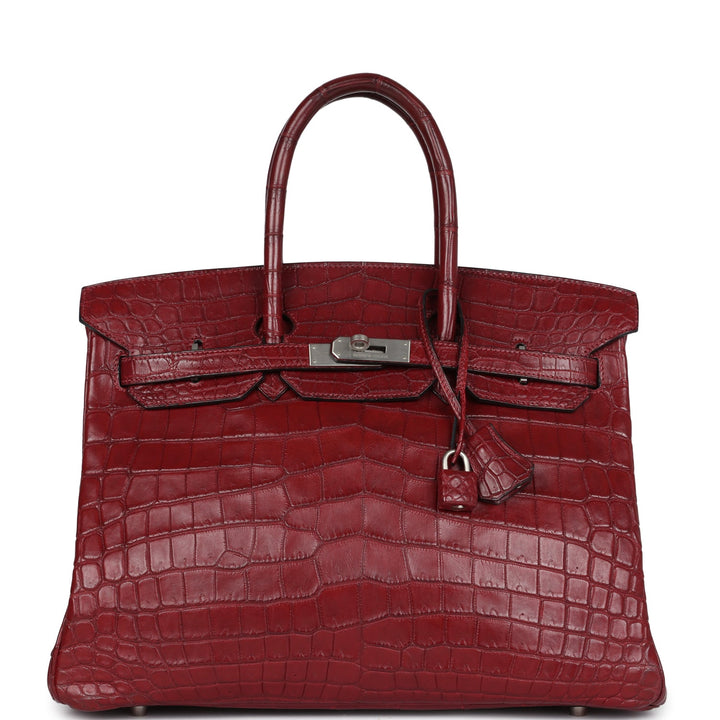 Hermes Travel Birkin 35 Rouge H Niloticus Crocodile Brushed Palladium Hardware