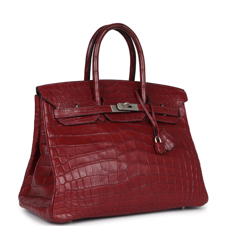 Hermes Travel Birkin 35 Rouge H Niloticus Crocodile Brushed Palladium Hardware