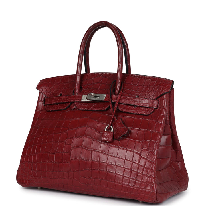 Hermes Travel Birkin 35 Rouge H Niloticus Crocodile Brushed Palladium Hardware