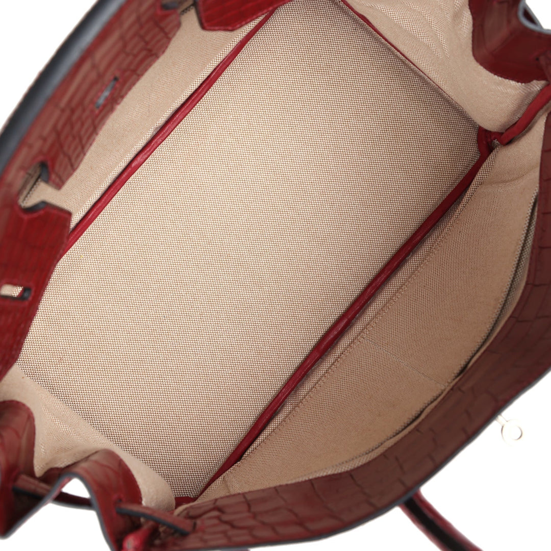 Hermes Travel Birkin 35 Rouge H Niloticus Crocodile Brushed Palladium Hardware
