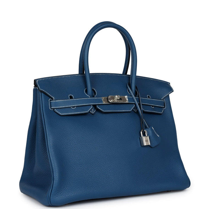 Hermes Birkin 35 Bleu Thalassa Clemence Palladium Hardware
