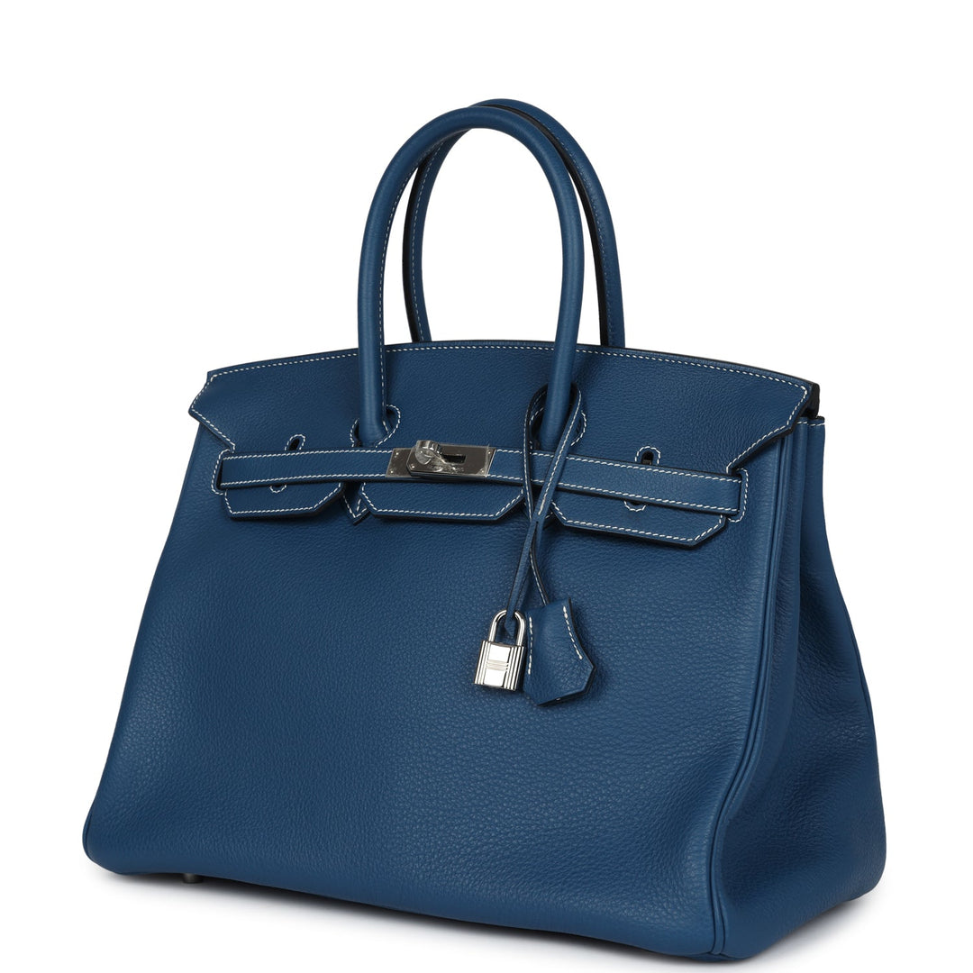 Hermes Birkin 35 Bleu Thalassa Clemence Palladium Hardware