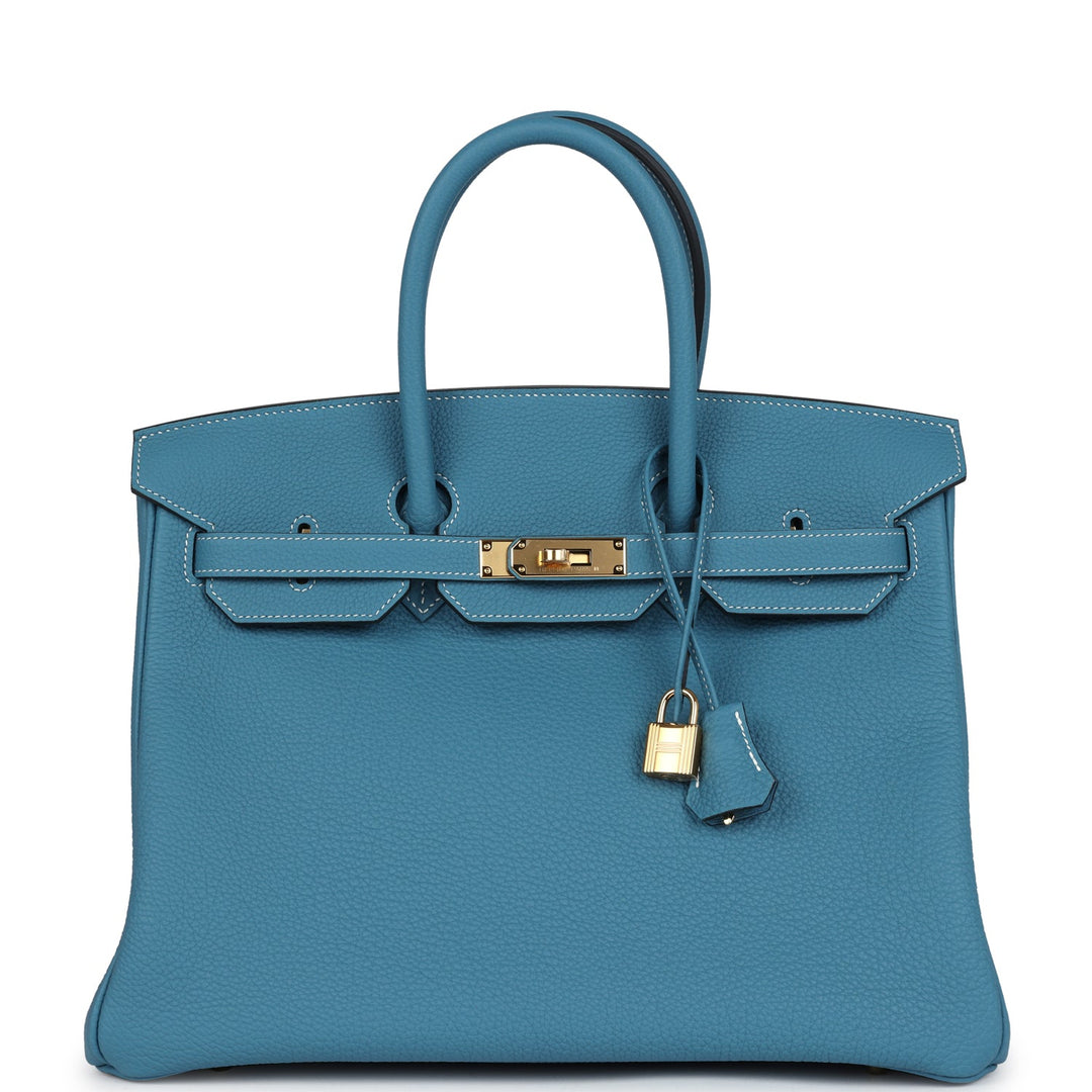 Hermes Birkin 35 Blue Jean Togo Gold Hardware
