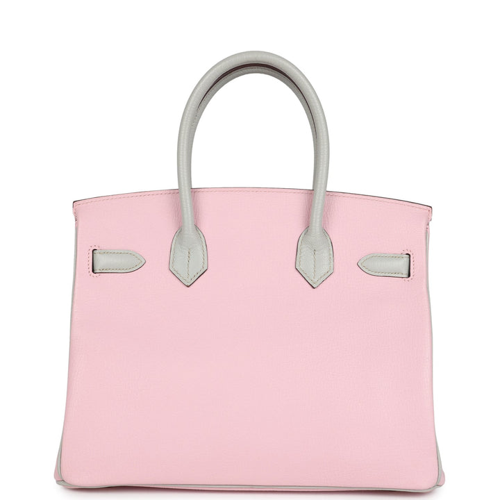 Hermes Special Order (HSS) Birkin 30 Rose Sakura and Gris Perle Chevre Brushed Gold Hardware