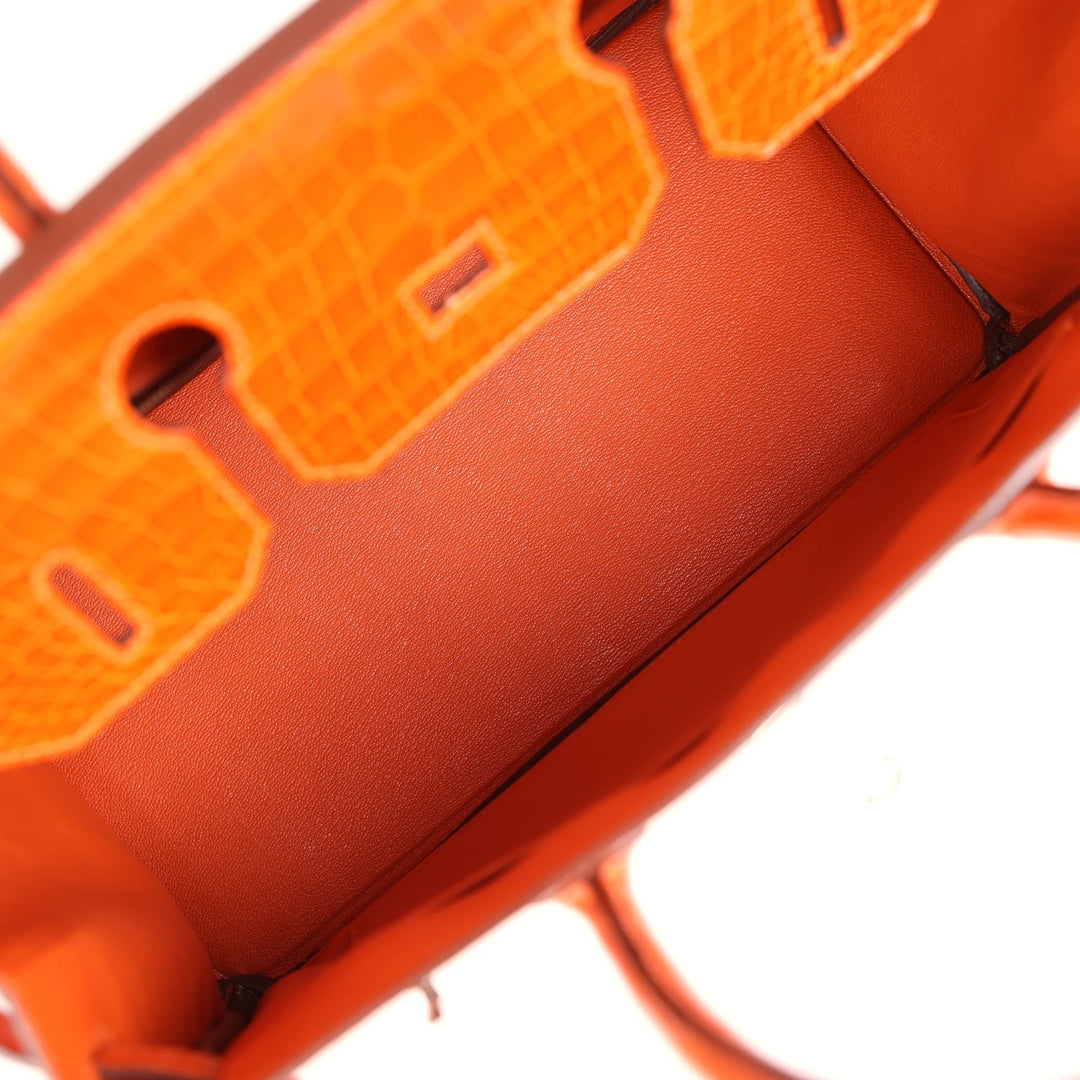 Hermes Birkin 30 Orange Shiny Porosus Crocodile Palladium Hardware