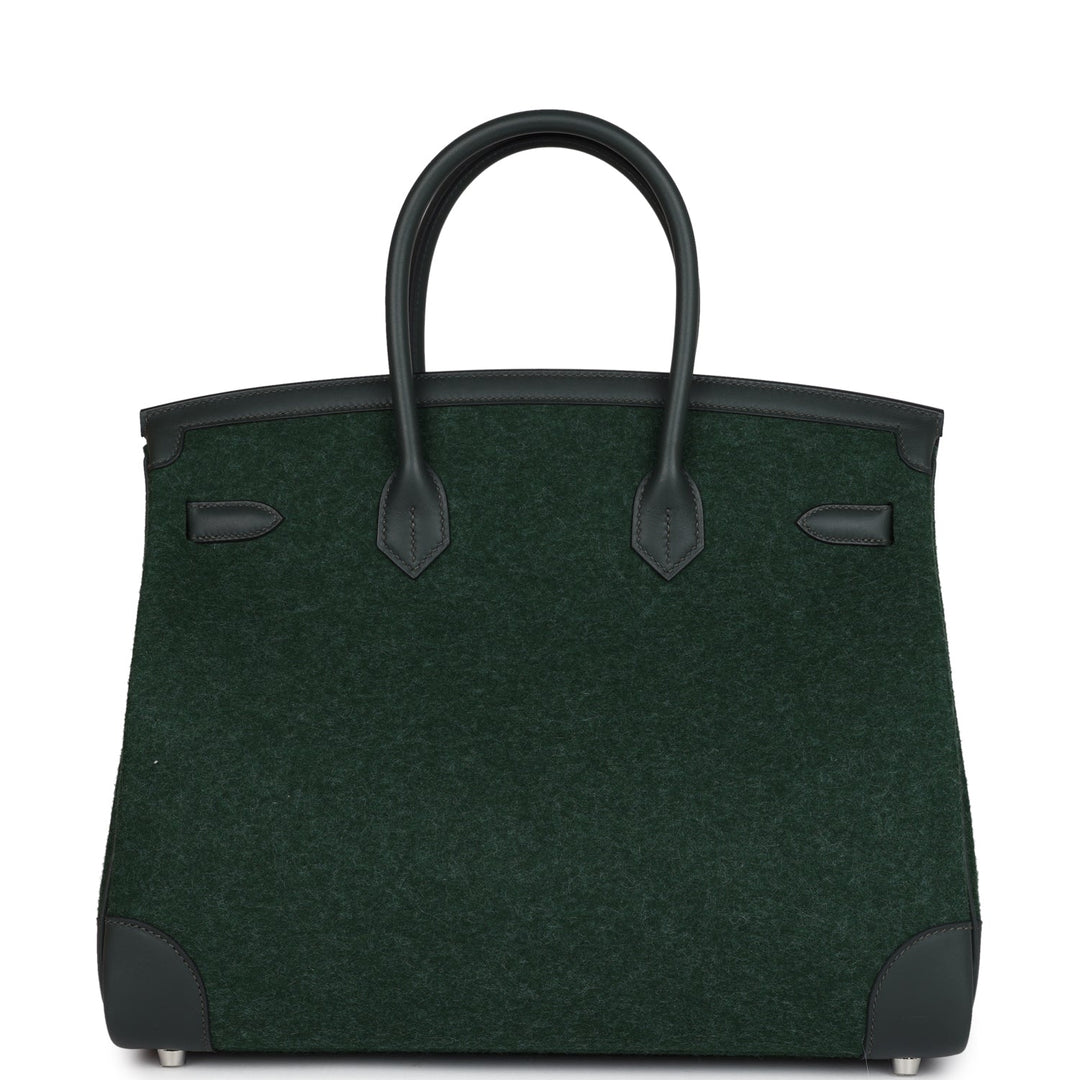 Hermes Birkin 35 Vert Anglais Feutre Wool and Vert Fonce Feutre Swift Palladium Hardware