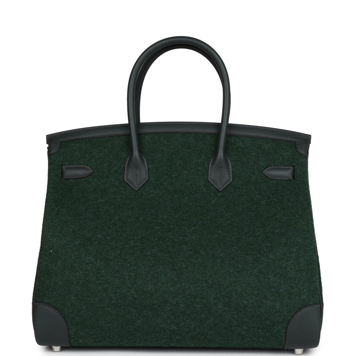 Hermes Birkin 35 Vert Anglais Feutre Wool and Vert Fonce Feutre Swift Palladium Hardware