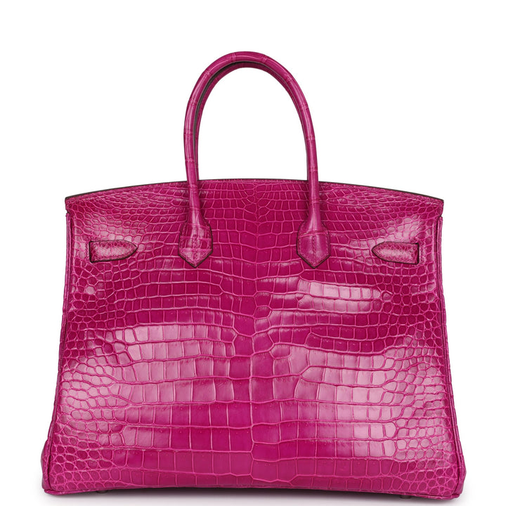 Hermes Birkin 35 Rose Sheherazade Shiny Porosus Crocodile Palladium Hardware