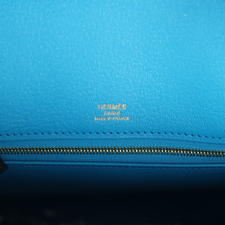 Hermes Casaque Birkin Sellier 30 Black, Bleu Indigo and Bleu Zanzibar Epsom Gold Hardware