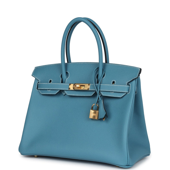 Hermes Birkin 30 Blue Jean Epsom Gold Hardware