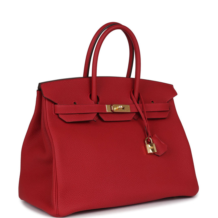 Hermes Birkin 35 Rouge Casaque Togo Gold Hardware