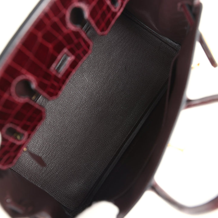 Hermes Birkin 25 Bordeaux Shiny Niloticus Crocodile Gold Hardware
